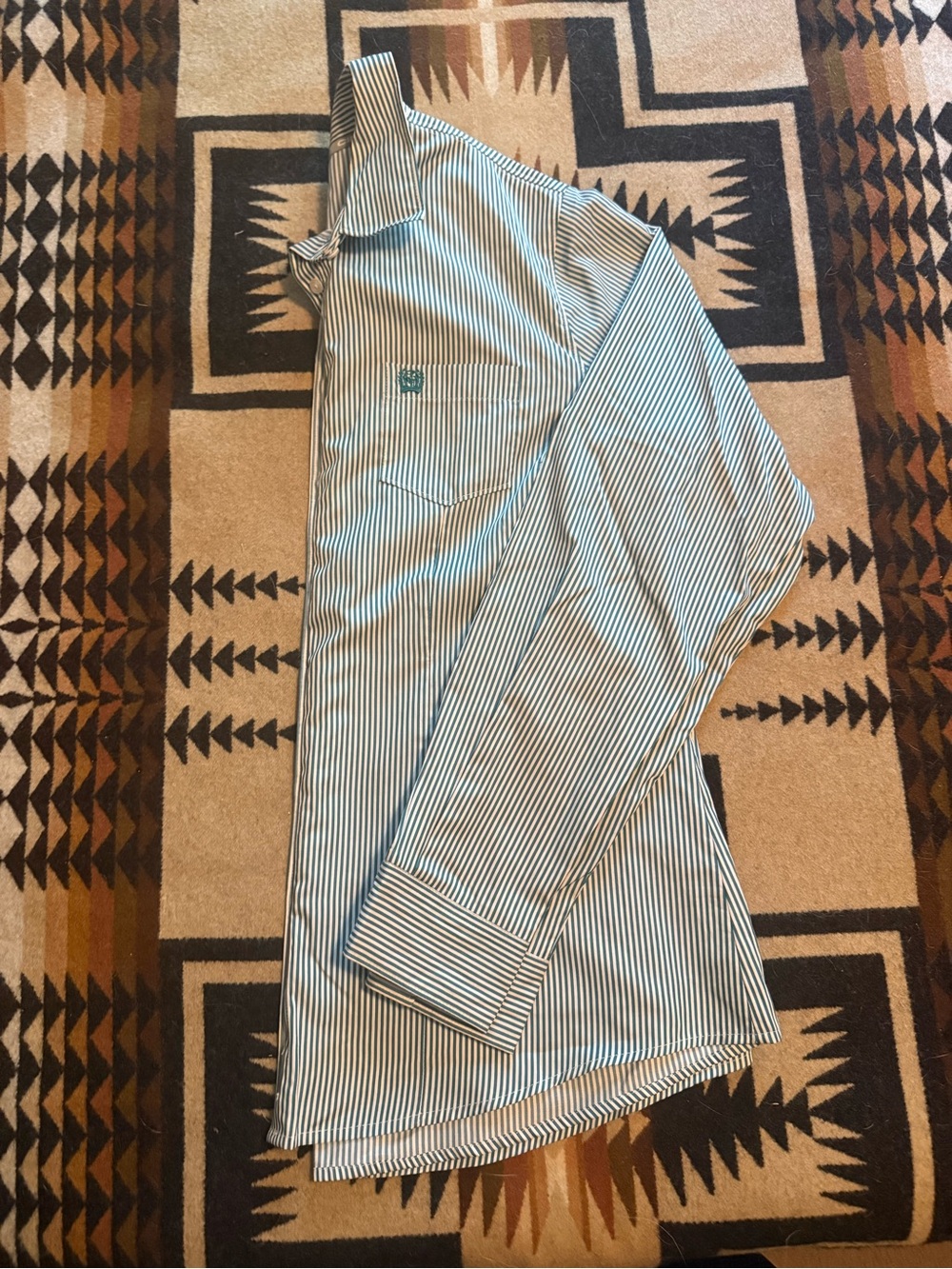 Cinch Green and White Striped Button-Down Shirt